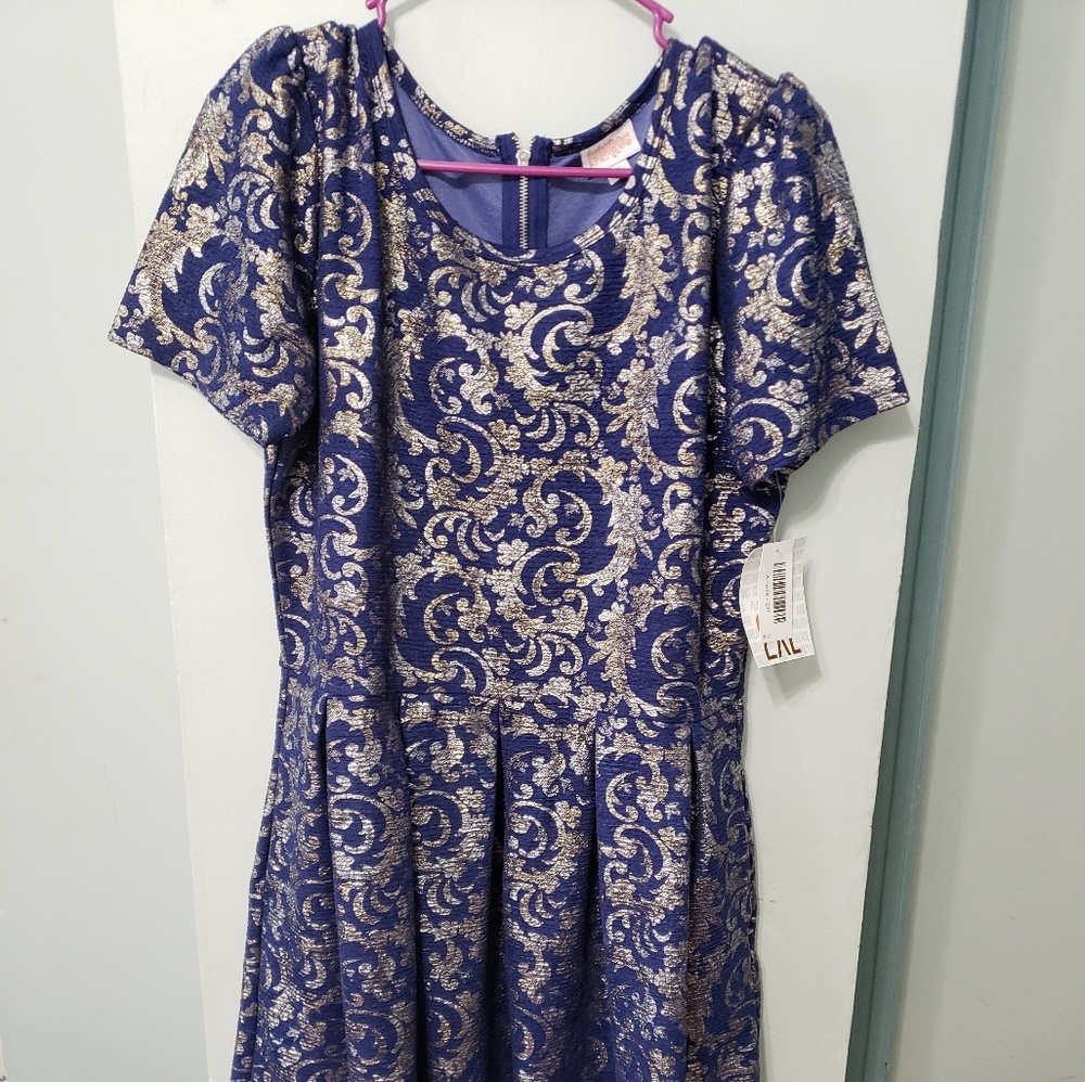 LuLaRoe Blue and Gold Midi Dress